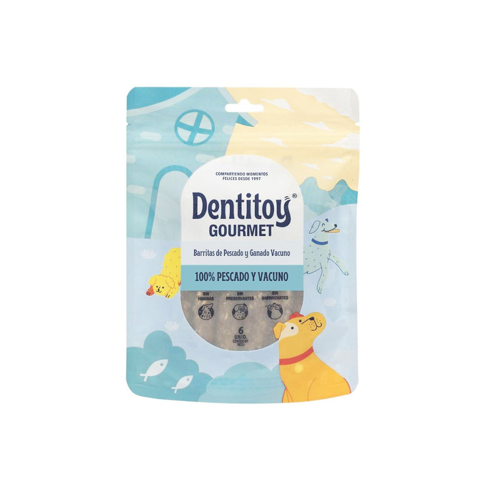 BARRITAS DE VACUNO Y PESCADO DENTITOY GOURMET BOLSA 6 UNID