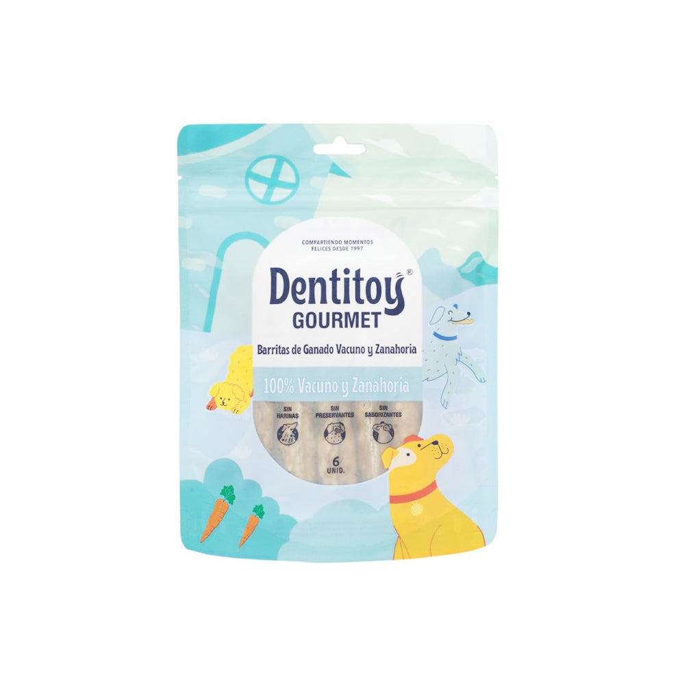 BARRITAS DE VACUNO Y ZANAHORIA DENTITOY GOURMET BOLSA 6 UNID