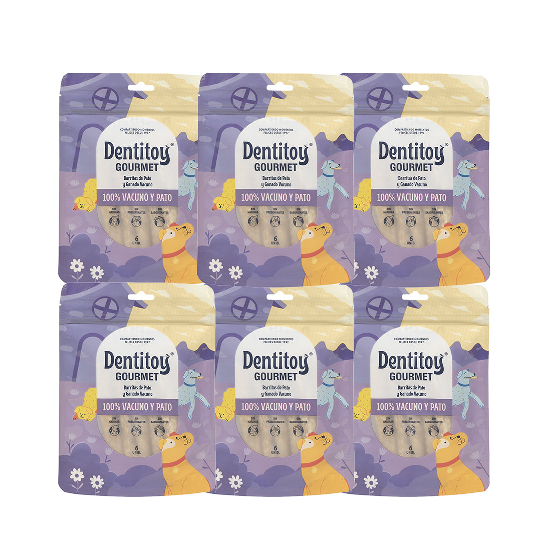 BARRITAS DE VACUNO Y PATO DENTITOY GOURMET BOLSA 6 UNID PACK X 6