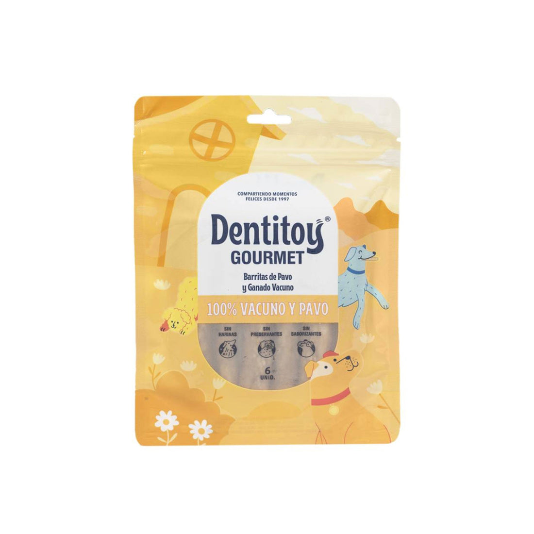BARRITAS DE VACUNO Y PAVO DENTITOY GOURMET BOLSA 6 UNID