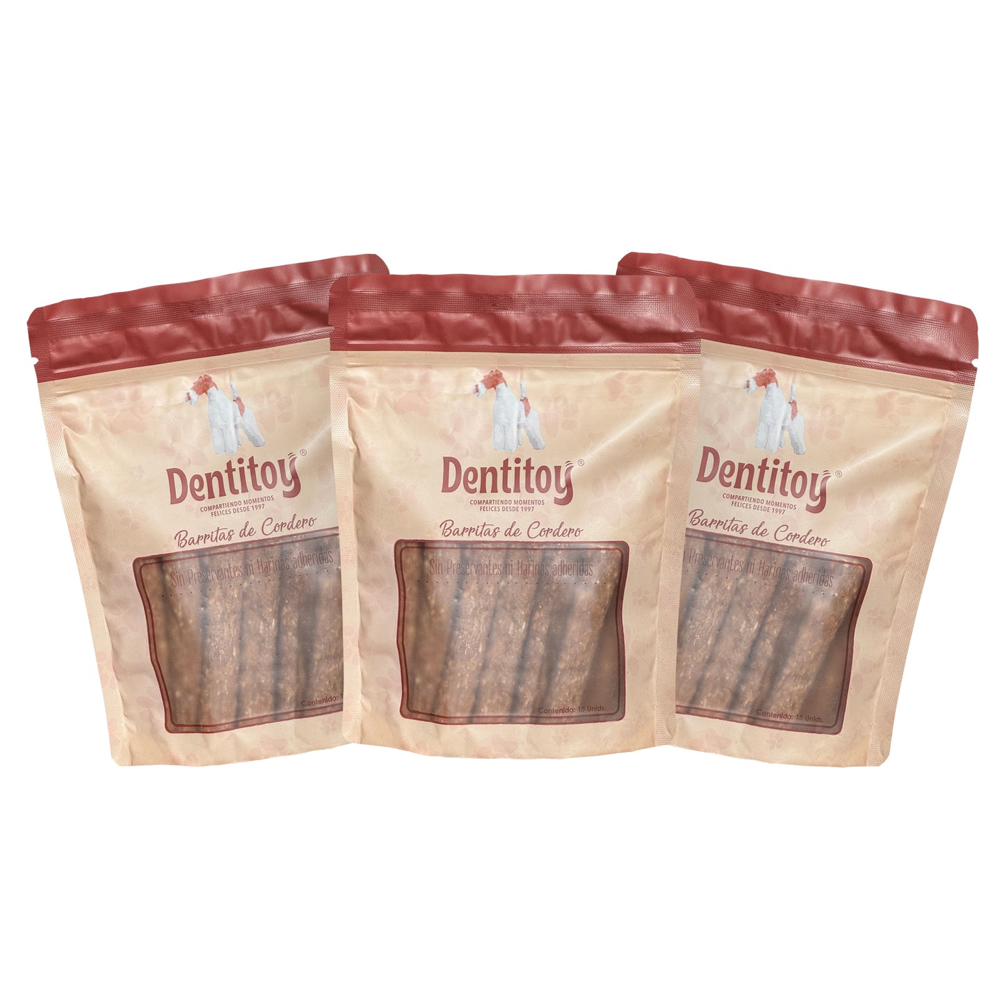 BARRITAS DE CORDERO DENTITOY BOLSA 15 UNID PACK X 3