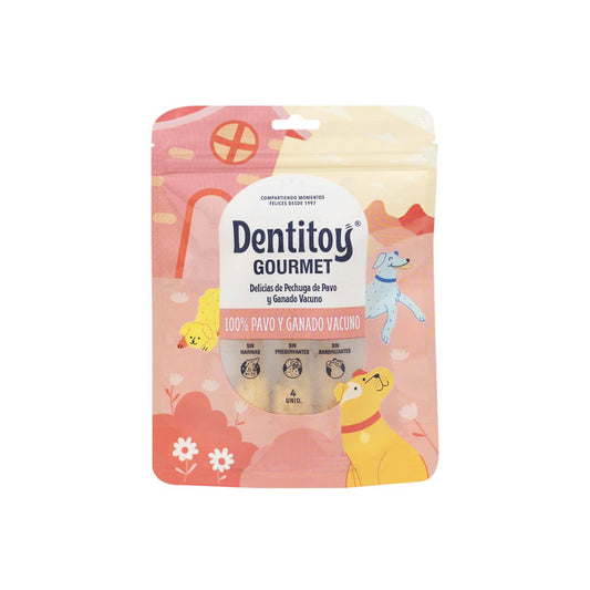DELICIAS DE PECHUGA DE PAVO Y VACUNO DENTITOY GOURMET BOLSA 4 UNID