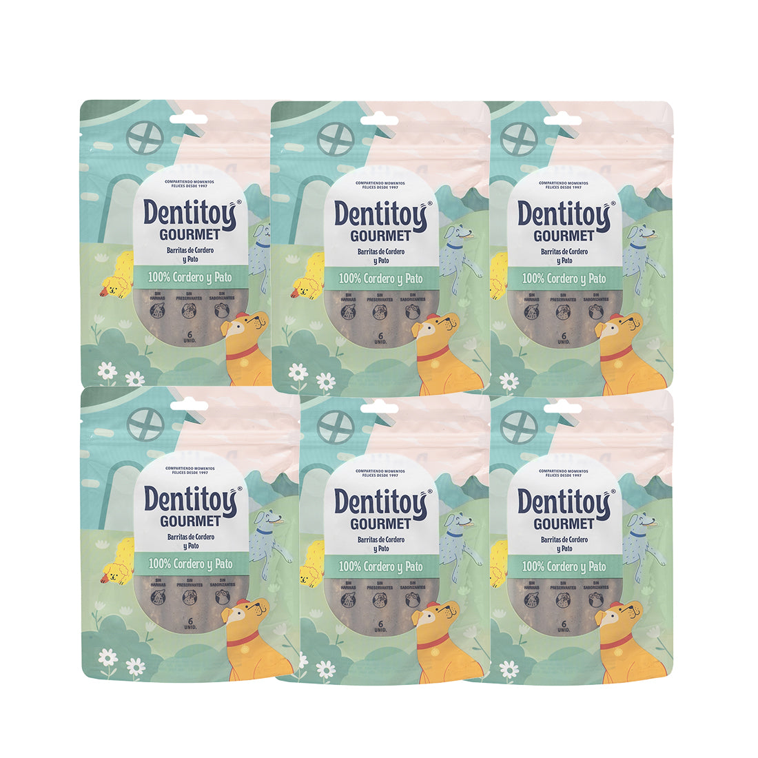 BARRITAS DE CORDERO Y PATO DENTITOY GOURMET BOLSA 6 UNID PACK X 6