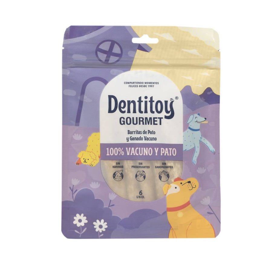 BARRITAS DE VACUNO Y PATO DENTITOY  GOURMET BOLSA 6 UNID